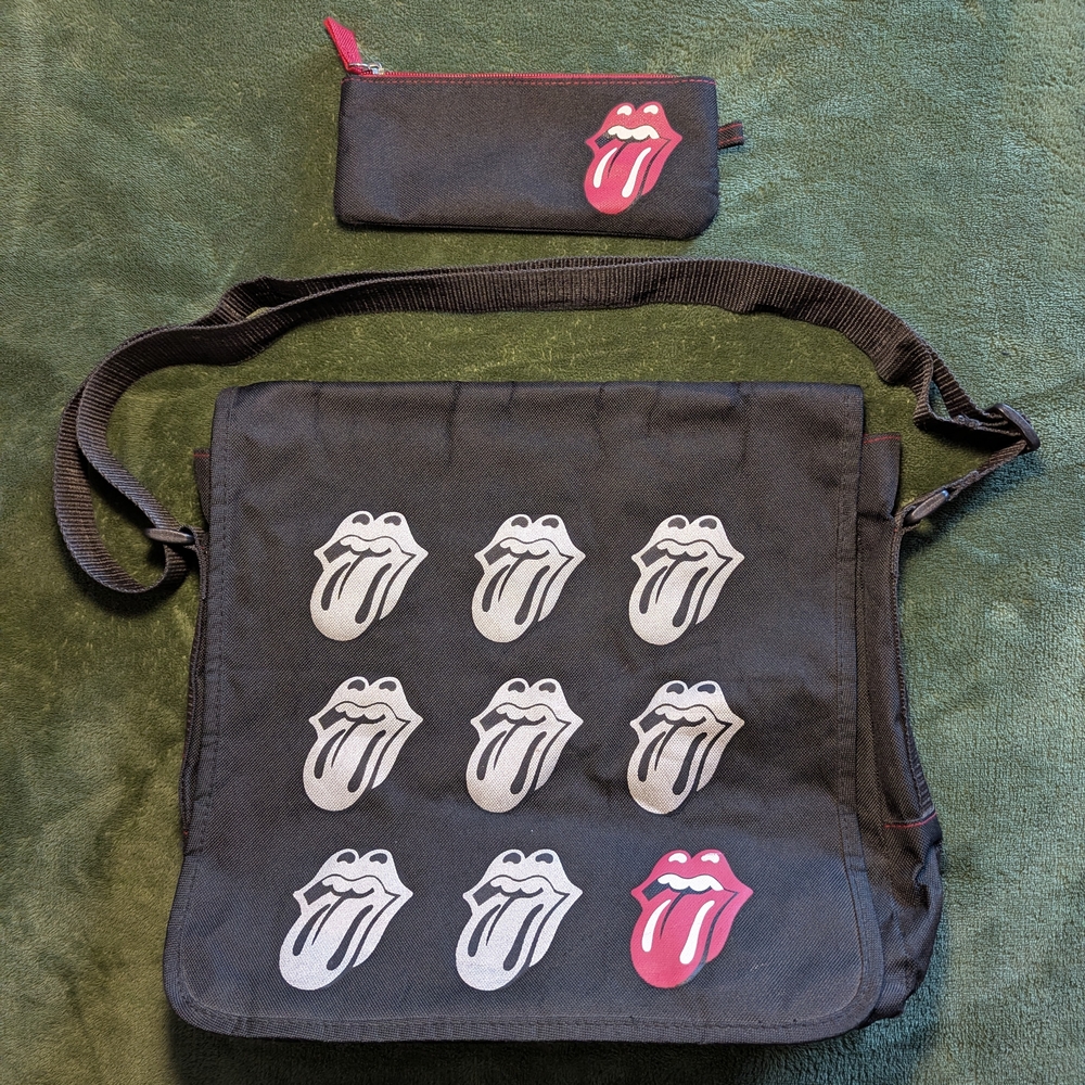 Rolling Stones Black Tongue Logo Messenger Bag with Matching Pencil Case